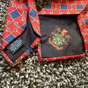 Paolo Gucci‎ Necktie Red Blue Equestrian Horse Bit Print chain link Silk Tie